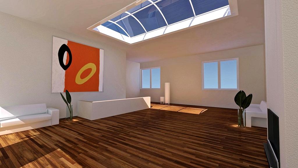 Wizualizacja 3D pomieszczenia z nowoczesnym designem